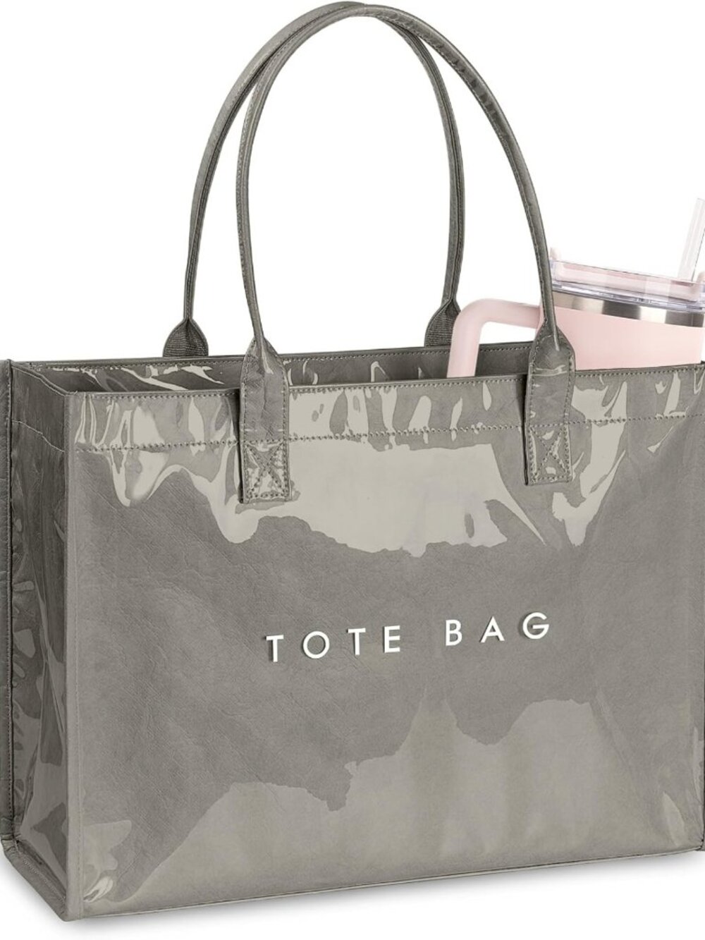 Stylish PVC Tote Bag for Women, Eco-Friendly Beach Handbag with Letter Print